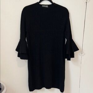 Anthropologie Elegant Black Shimmery Ruffle Sleeve Dress